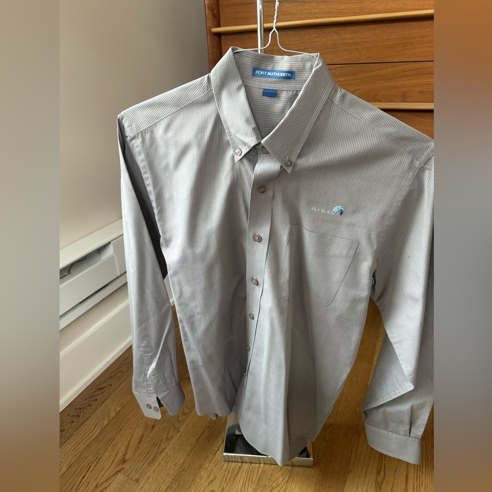 Bundle 3 for $10 Small grey stripes Port Authority work shirt. EUC